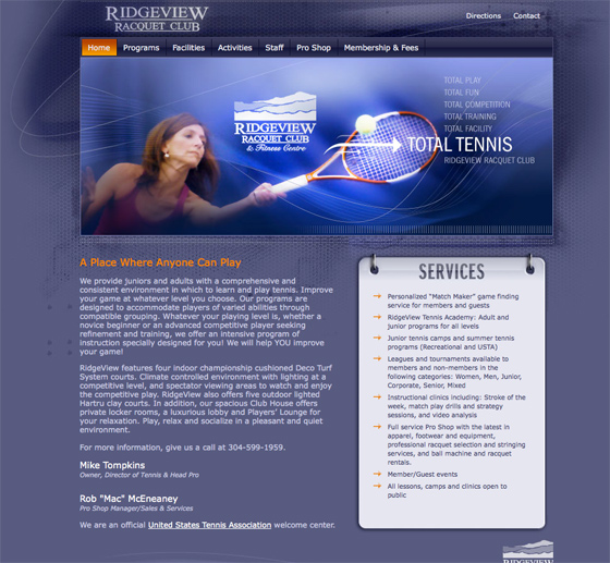 Ridgeview Racquet Club website design