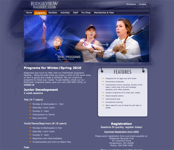 Ridgeview Racquet Club website design