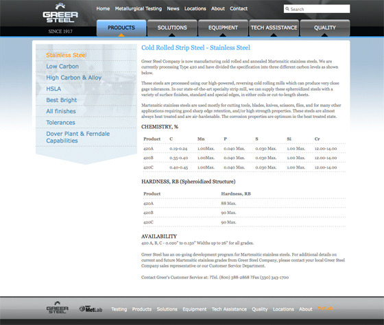 Greer Steel website design