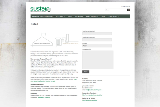 SustainU Clothing Company website design